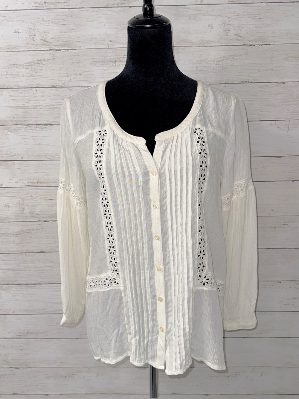 AEO Pintucked Eyelet Button Down
